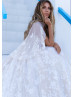 Beaded Ivory Floral Lace Tulle Cape Wedding Dress